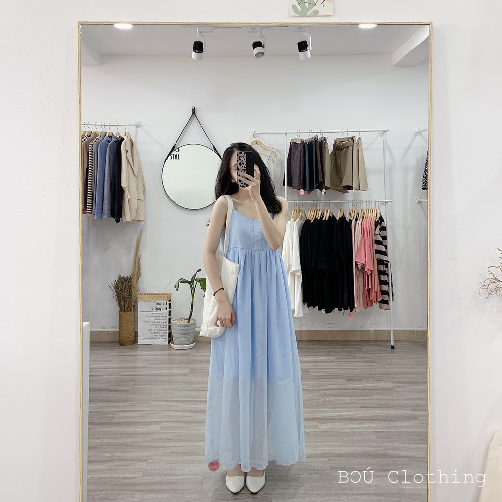 [Mã FATHANG5 giảm 10K đơn 50K] Maxi 2 dây babydoll xanh nút dọc cho Nữ | BigBuy360 - bigbuy360.vn