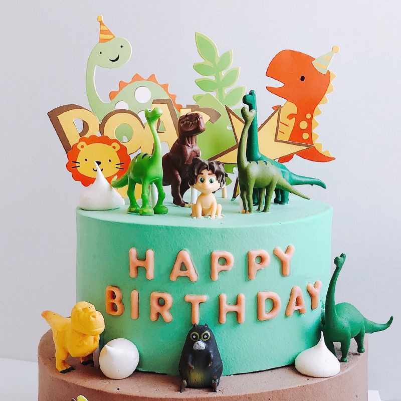 Bộ 12 mô hình nhân vật khủng long mini xinh xắn trang trí bánh