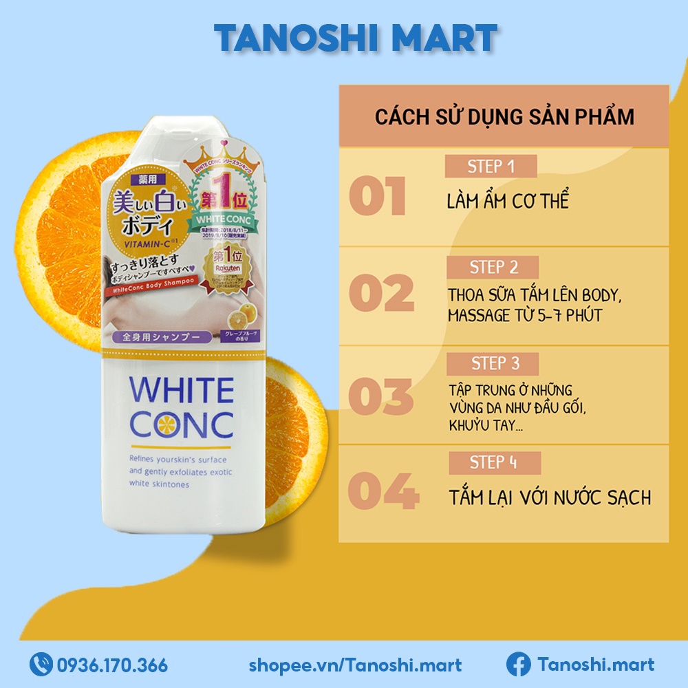 Sữa tắm trắng da toàn thân White Conc Body Nhật Bản làm đều màu da 360ml Tanoshi.Mart