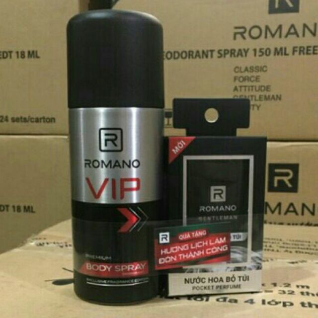 Xịt Romano Vip 150ml tặng nước hoa bỏ túi 18ml