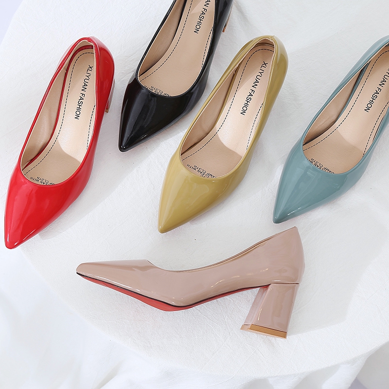 Patent Leather Pointed Pumps for Women Ladies Fashion High Heels Bridal Wedding Shoes