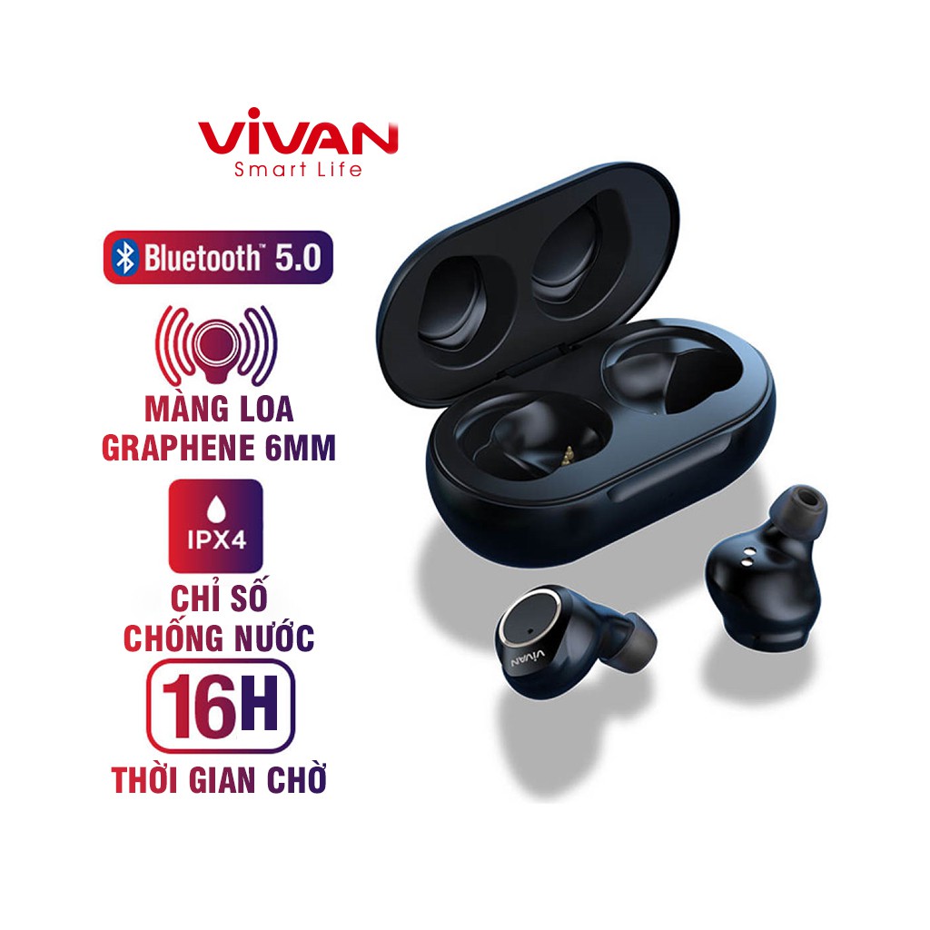 [Mã ELRVA30K giảm 7% đơn 50K] Tai Nghe Không Dây Bluetooth 5.0 VIVAN Liberty T100S Chống Nước IPX4 - Âm Thanh Sắc Nét