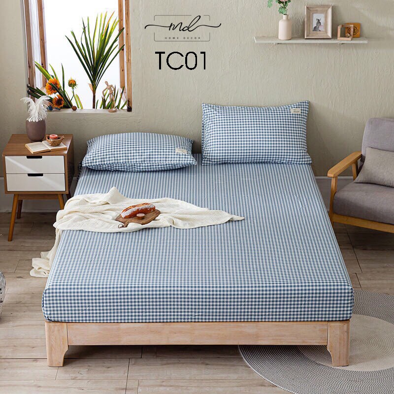 Bộ 1 ga 2 vỏ gối, chất liệu Cotton tici MD.Decor - Chăn ga gối siêu đẹp miễn phí bo chun mọi kích thước