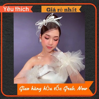 Cài Nơ Lưới Cài Tóc Cô Dâu màu trắng