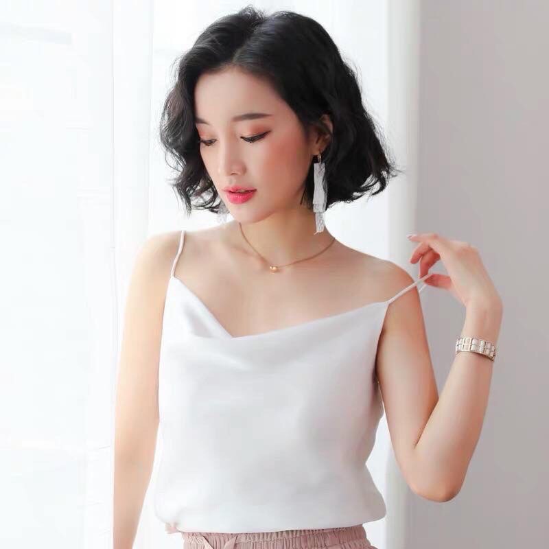 Áo thun nữ, áo 2 dây cổ đổ, chất liệu lụa cao cấp. Hàng VNXK. BaoBaoOfficialStore