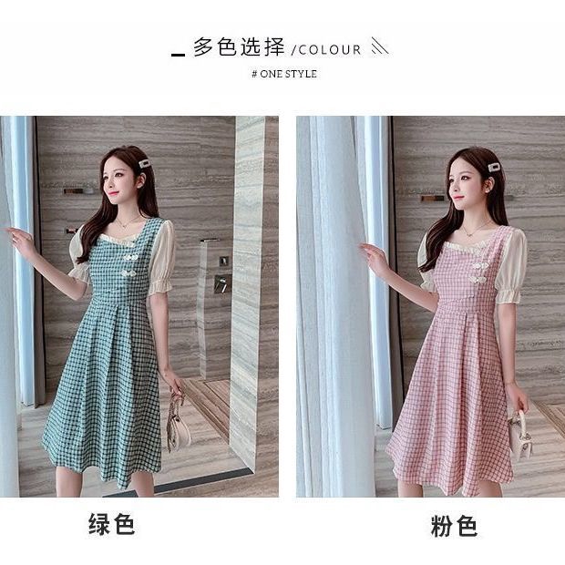 Đầm Nữ Ngắn Tay Cổ Vuông Họa Tiết Caro Thời Trang | BigBuy360 - bigbuy360.vn