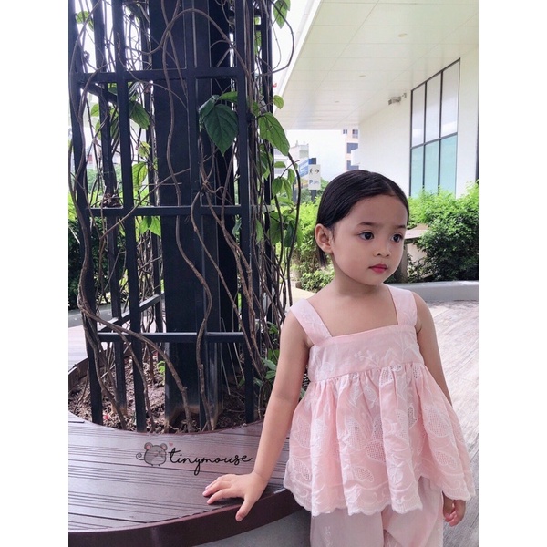 Tiny Mouse - bộ thô thêu cho bé gái màu hồng xinh xắn