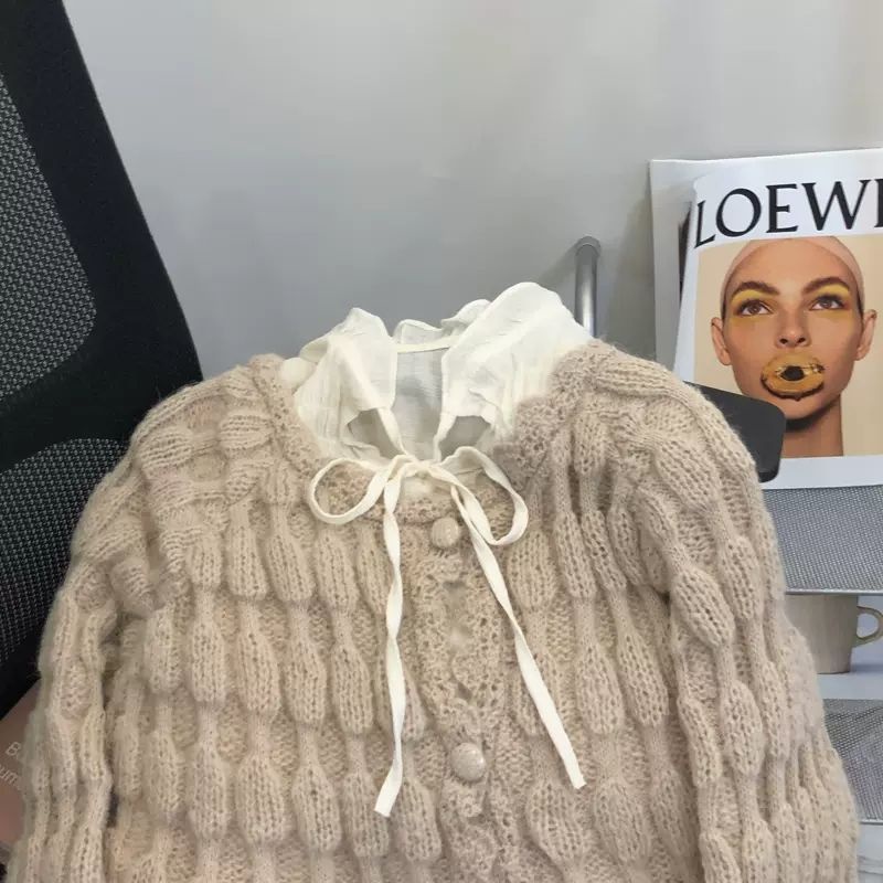 Áo Khoác cardigan Dệt Kim Dáng Rộng Ba Chiều Nhẹ Nhàng Mùa Thu Và Mùa Đông Cho Nữ