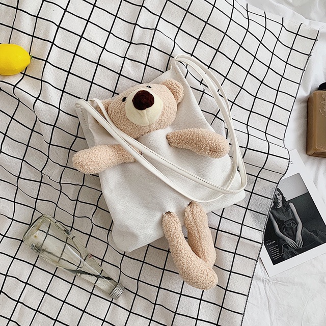 Túi tote vải kèm gấu bông cực yêu P081