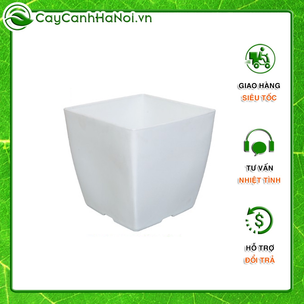 Chậu Nhựa Vuông 20 cm Bầu Trồng Cây, chậu chồng hoa, cây cảnh họa tiết trơn size 20cm Màu trắng 🌱