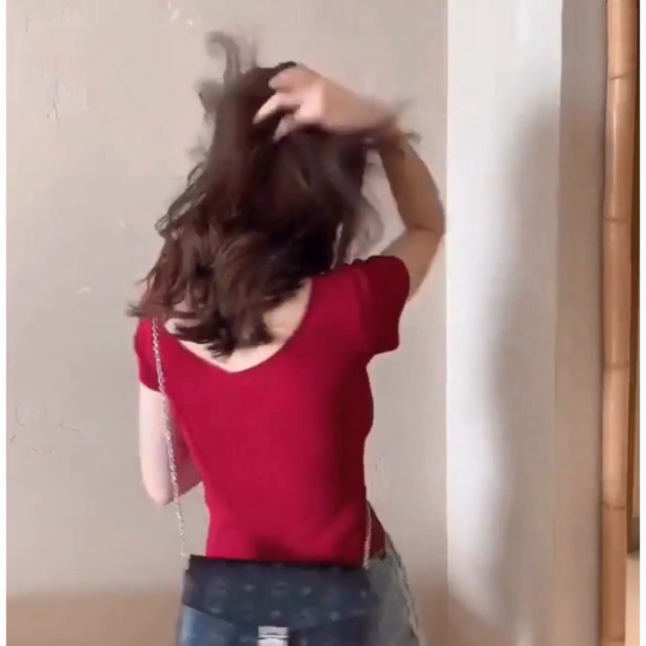 (Sỉ) Áo Croptop Dệt Kim Tay Ngắn Thiết Kế Trễ Vai Quyến Rũ (ảnh thật)