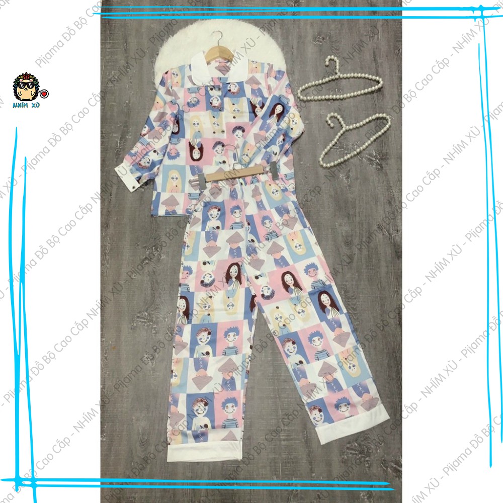 Đồ Bộ Ngủ Pijama Mặc Nhà Áo Tay Dài Quần Dài Vải Satin Cao Cấp Human Art | BigBuy360 - bigbuy360.vn