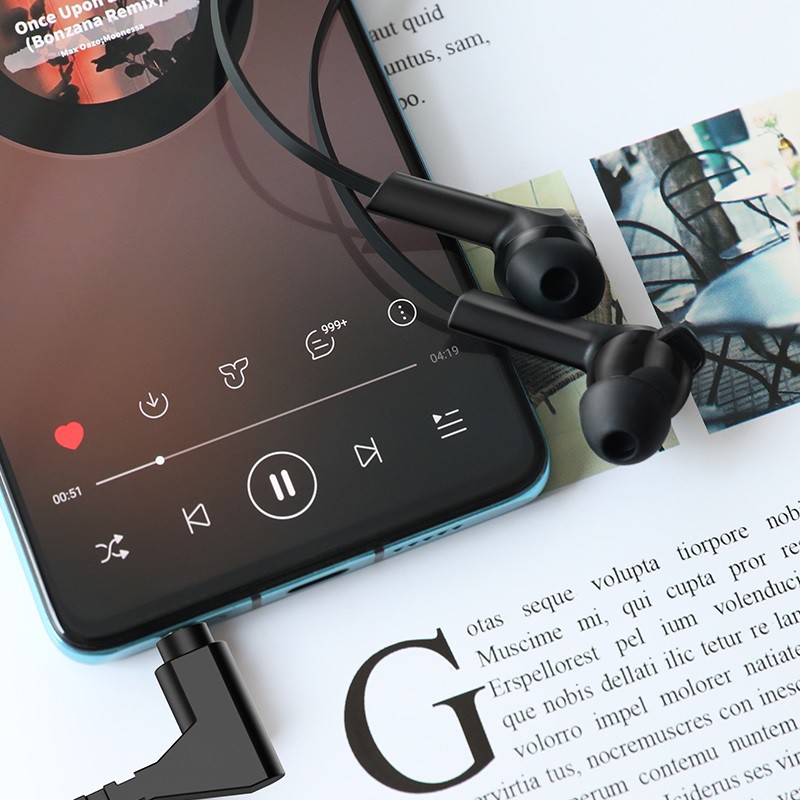 Tai nghe nhét tai Hoco M72 nghe hay, có mic đàm thoại, dây dài 1.2m - Chính hãng