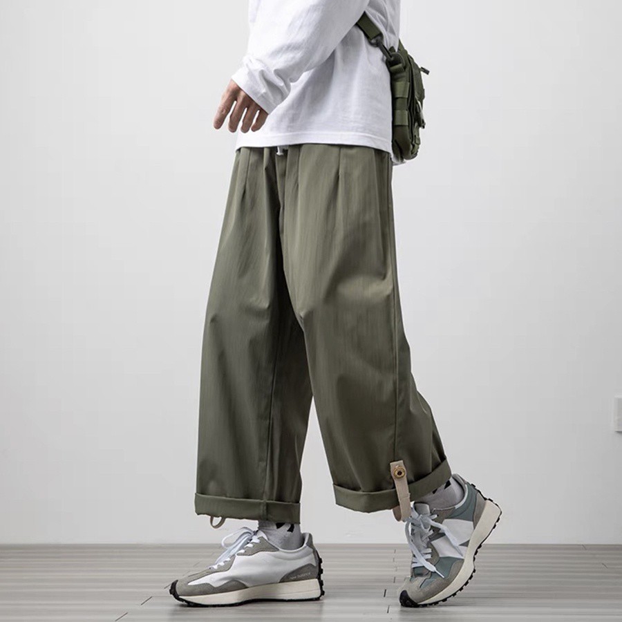 Quần ống rộng suông xắn gấu nam nữ 2021 - quần kaki baggy hot trend - Hàng nhập khẩu