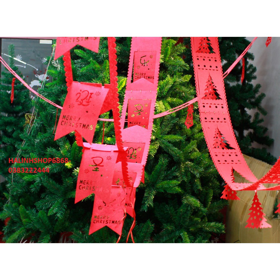 Dây treo Giáng sinh, cờ treo trang trí Noel, cây thông, Merry Christmas dài 3m bản rông 15cm vải nỉ giày, mẫu mới 2021
