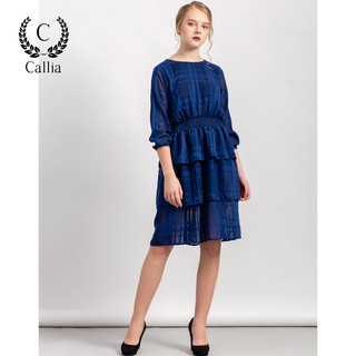[Mã FASHIONMALLT4 giảm 15% đơn 150k] Đầm xòe nữ Callia Ciel tay lửng nhún bèo họa tiết caro (Xanh dương)