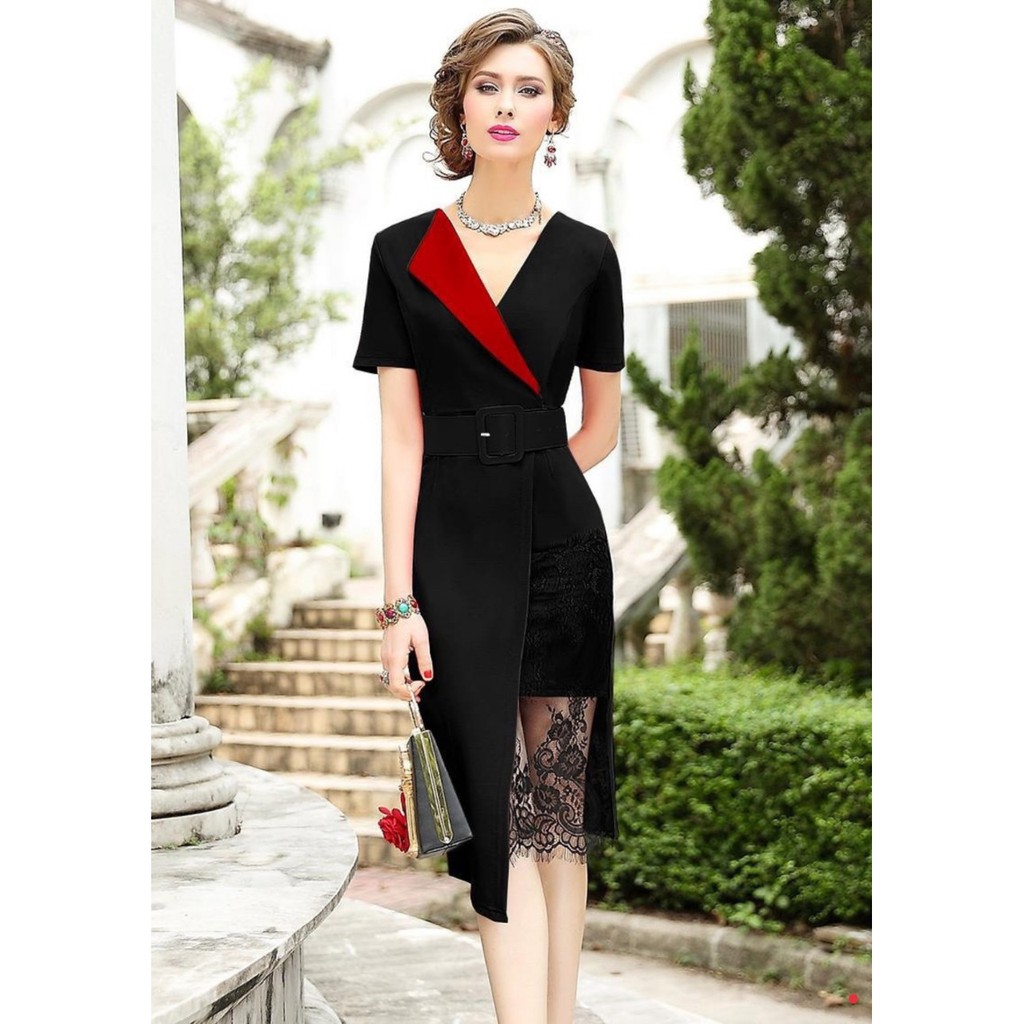 ĐẦM BODY CỔ VEST PHỐI REN CỰC SANG BAO CHẤT . HÀNG VNCC : D04067250