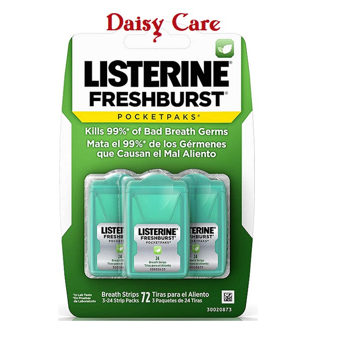 [Hàng Mỹ] Miếng ngậm thơm miệng diệt khuẩn Listerine Pocketpaks (Vỉ 3 hộp x 24 miếng)