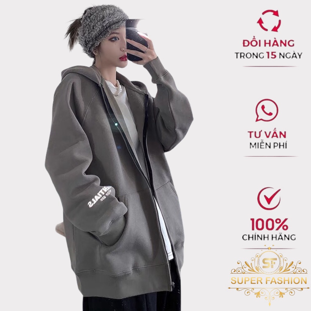 Áo khoác nam nữ form rộng Hàn Quốc, kiểu hoodie chui đầu có dây kéo đi học powr[SUPER FASHION]