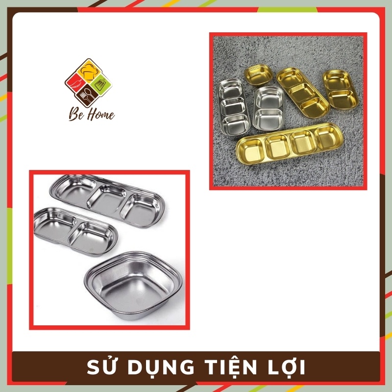 Khay Gia Vị Inox  BEHOMEMALL Khay Chấm Hàn Quốc - 3 Loại Ngăn - Giữ Nhiệt Tốt - Bền Bỉ An Toàn