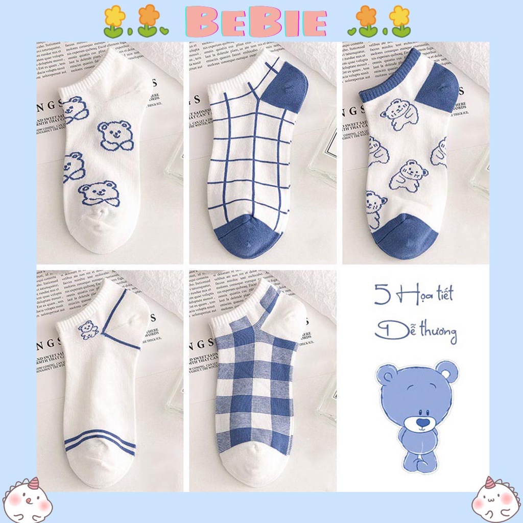 Tất nữ cổ ngắn họa tiết cute dễ thương, Set 5 đôi vớ nữ phong cách Hàn Quốc BeBie - BP425