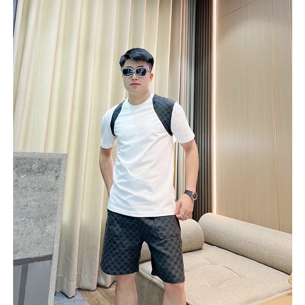 Bộ Phông Áo Cộc Tay In Phối Chữ Vai - Quần Short Kaki Túi Bên,Phong Cách Trẻ Trung Lịch Sự Mẫu Mới 2023