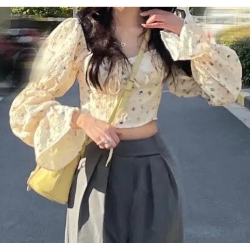 AMOI Áo Kiểu Cổ Vuông Dáng Ôm Sọc Ca Rô Thời Trang Retro Pháp Cho Nữ 2022