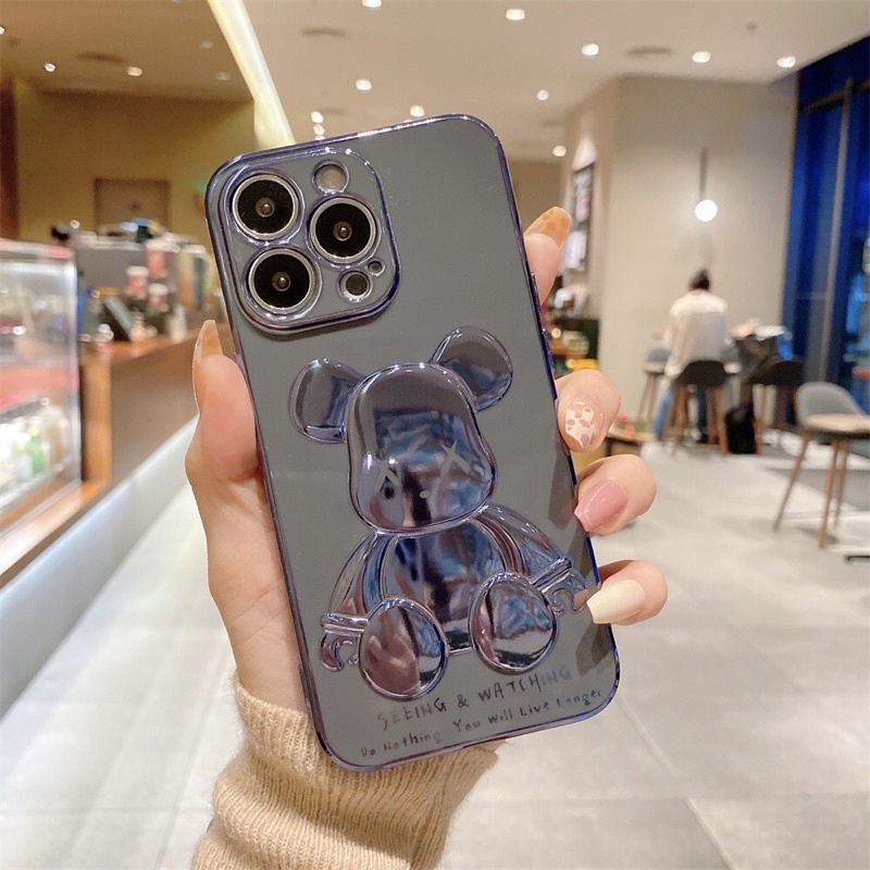 Ốp điện thoại hình gấu mạ màu 3D độc đáo cho 11/11Pro Max 12 13 Pro Max Xr Xsmax 8 7 Plus