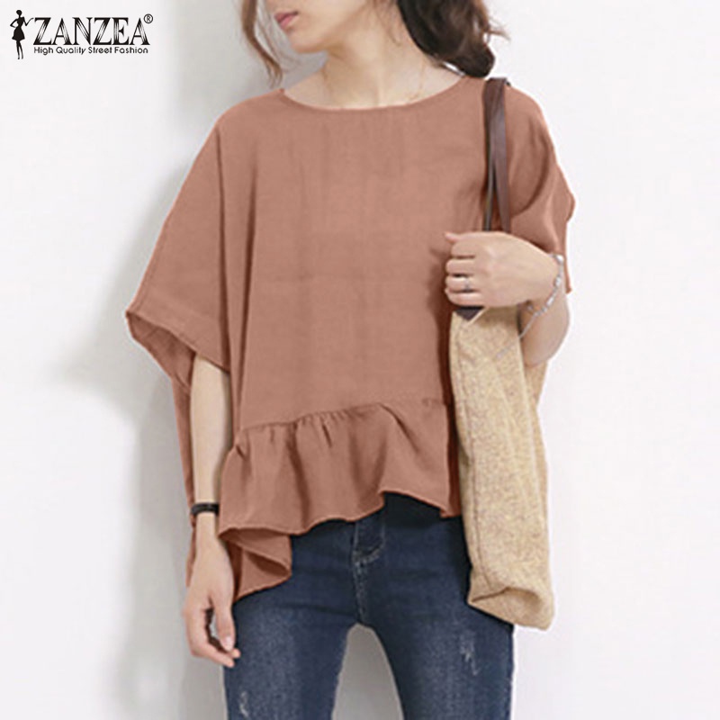 Zanzea Áo Thun Nữ Ngắn Tay Cổ Tròn Form Rộng Thời Trang Hàn