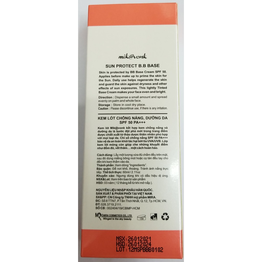 Kem chống nắng Mik@Vonk Sun Protect B.B.Base SPF50 PA+++