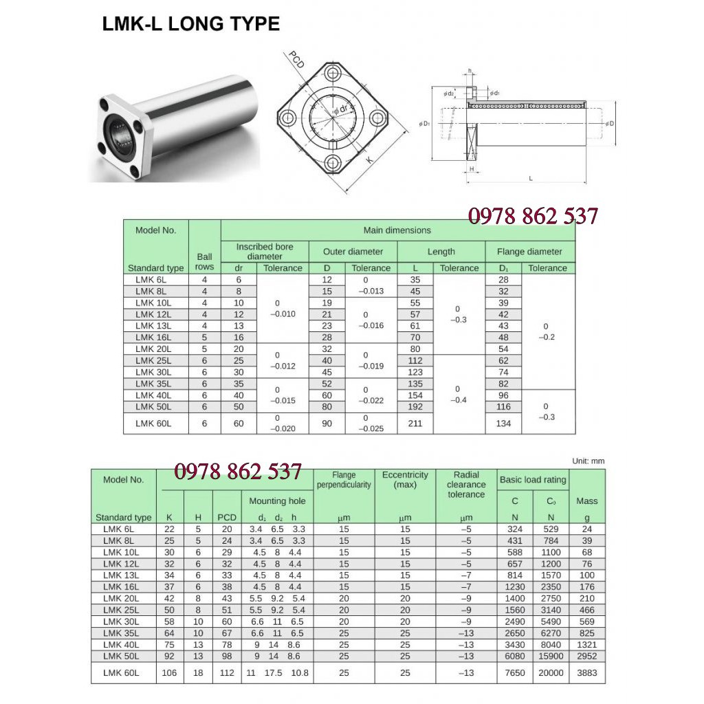 Vòng bi trượt loại dài LMK16LUU