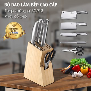 Bộ dao làm bếp 3DO GỒM 1 Dao chặt xương, Dao thái thịt cá, Dao thái rau củ, Thanh mài dao và Kéo nhà bếp