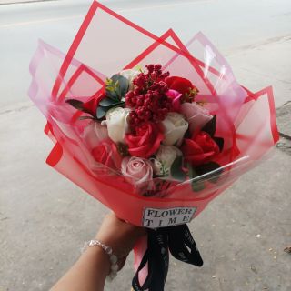 Bó hoa hồng sáp giấy đỏ 15 bông
