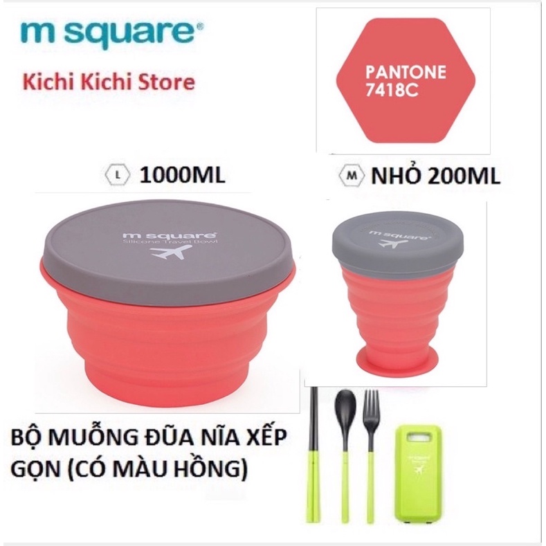 BỘ TÔ BÁT LY MUỖNG GẤP GỌN SILICONE THƯƠNG HIỆU m square Msquare