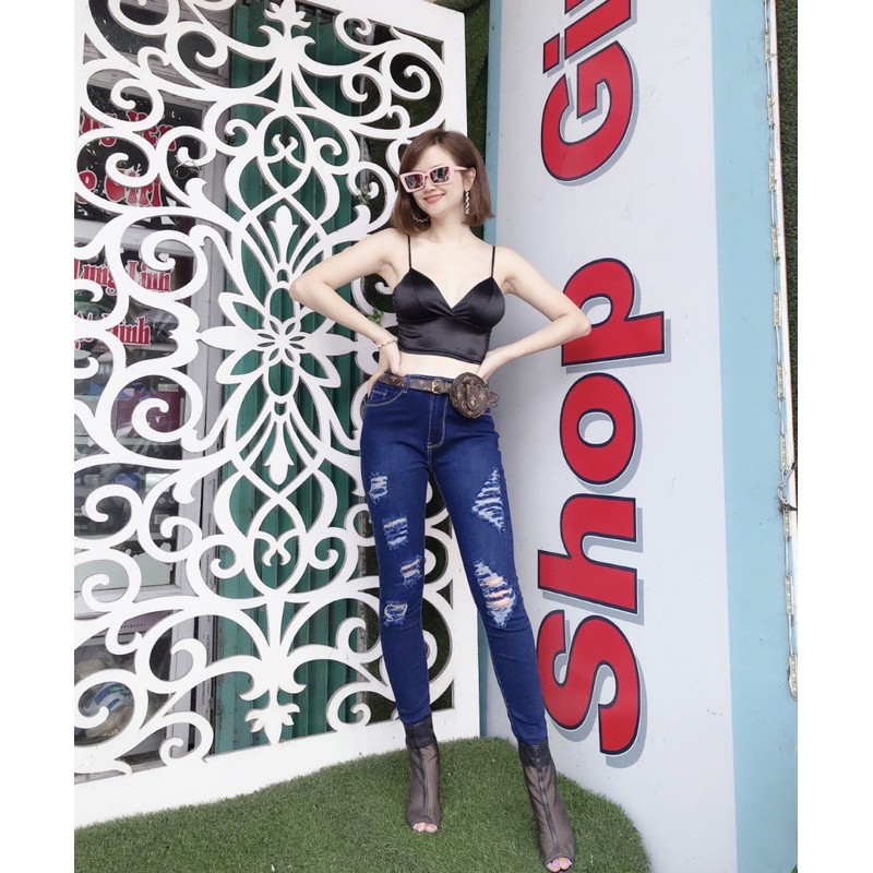 Quần jeans rách cạp cao mềm, dãn [HOT NHẤT] chất siêu xịn