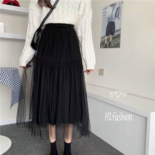 chân váy lưới xếp li 2 tầng