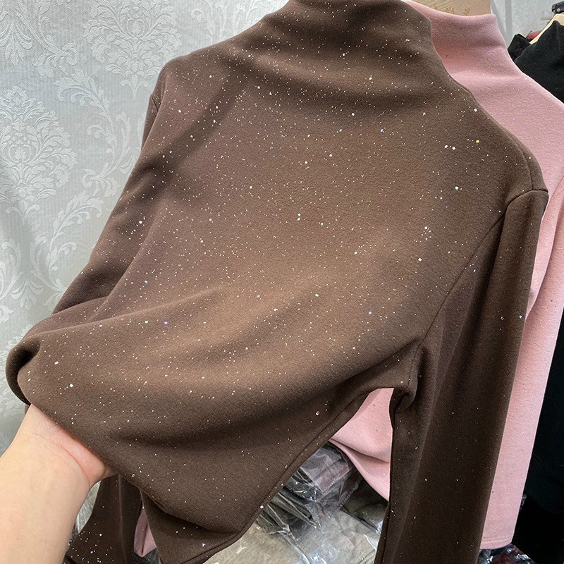 Áo giữ nhiệt nữ cao cổ dài tay hoạ tiết kim sa thời trang Quảng Châu