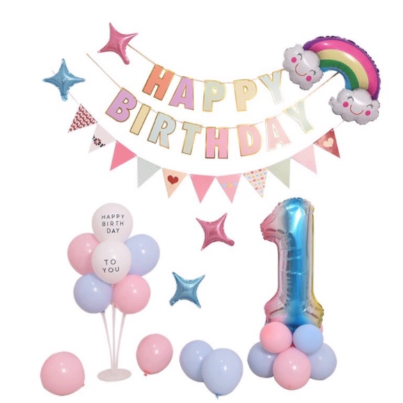 Dây chữ Happy Birthday ép kim viền vàng phụ kiện trang trí sinh nhật phong cách pastel