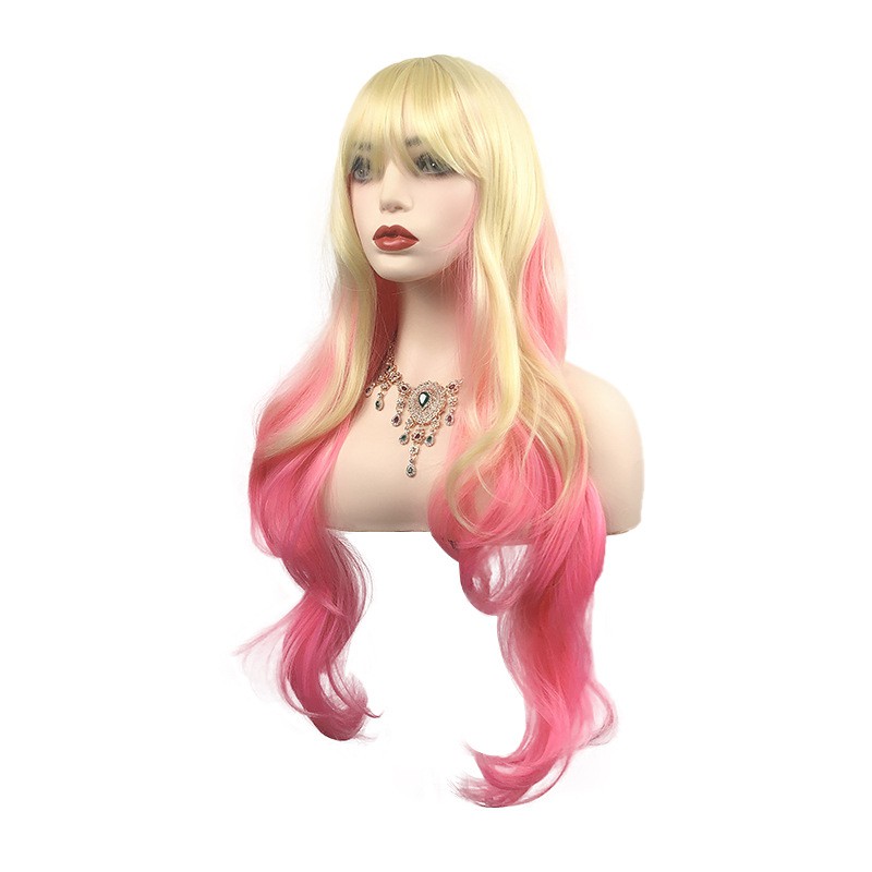 Tóc giả xoăn dài nhuộm màu vàng hồng thời trang làm đẹp dành cho nữ