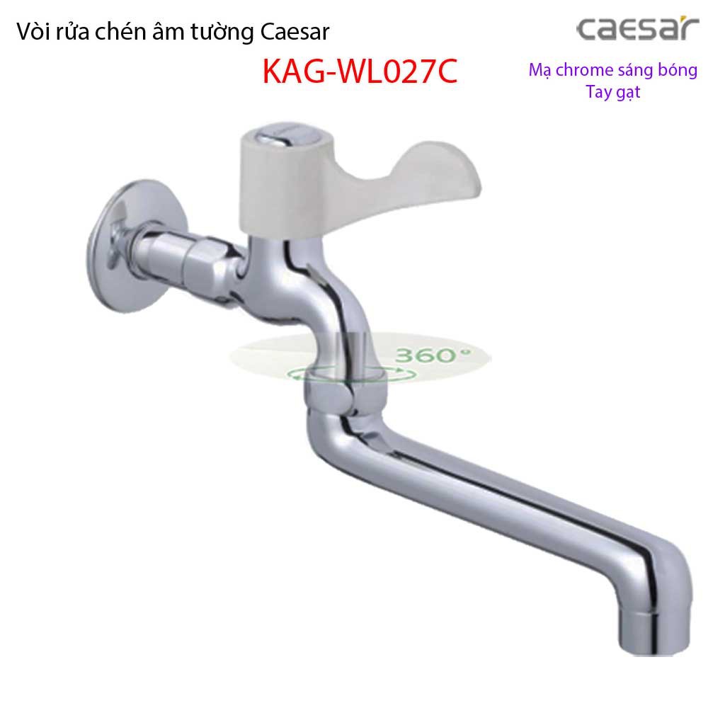 Vòi lạnh gắn tường Caesar KAG-WL027C, vòi lạnh gắn tường vòi chậu rửa chén bát âm tường cần dài xoay 180 độ