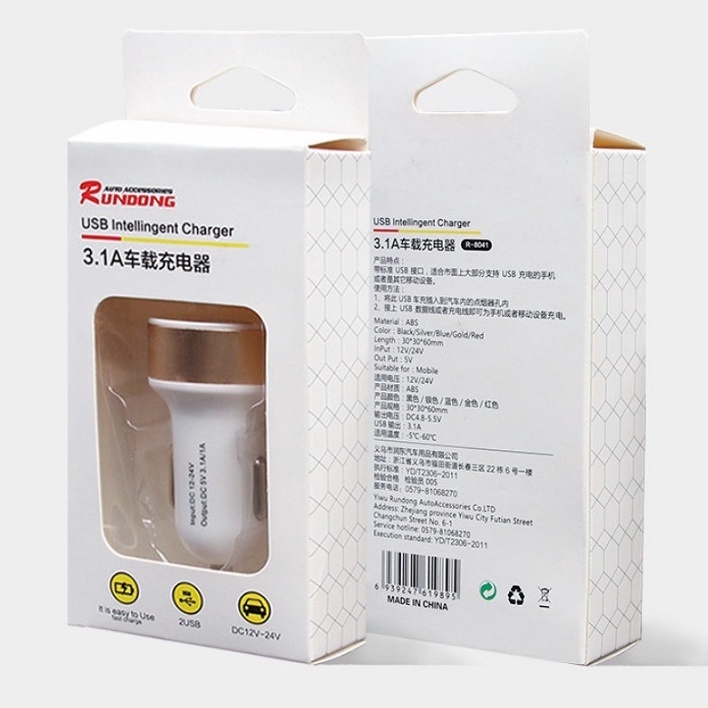 Tẩu sạc trên Ô tô 2 cổng sạc USB sạc nhanh 3.1A hợp kim cao cấp có LED báo hiệu