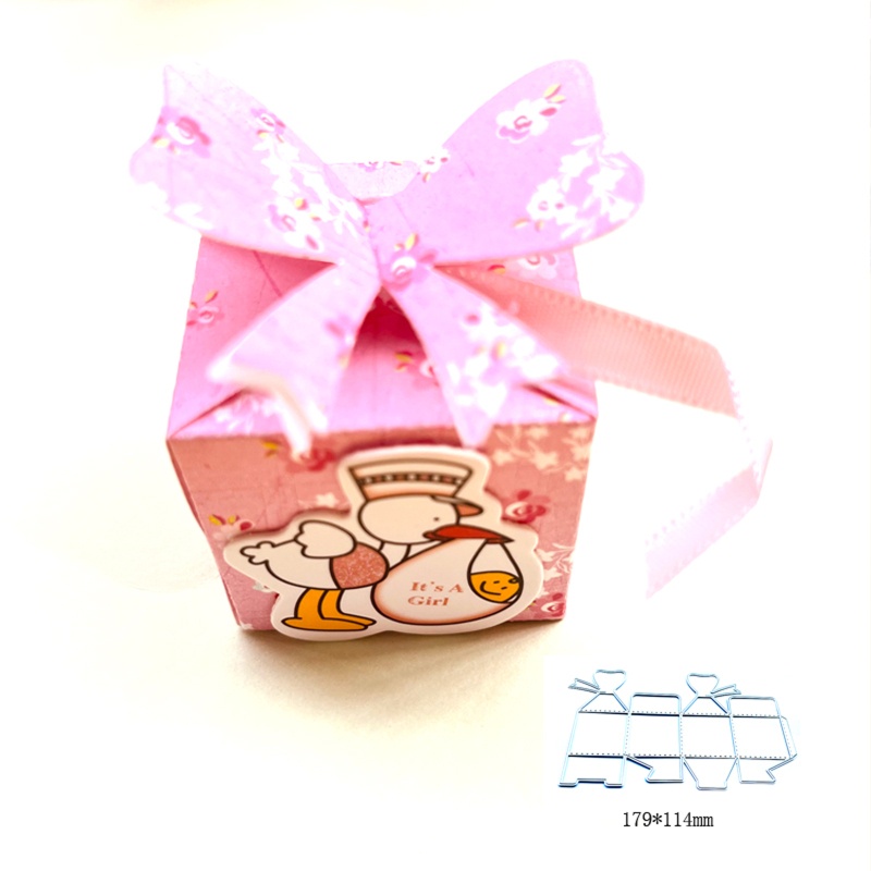 Khuôn Cắt Giấy Kim Loại Hình Hộp Kẹo Thắt Nơ 3D