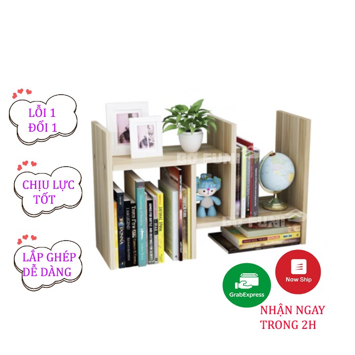 Kệ sách mini để bàn trang trí bằng gỗ- Giá sách gỗ để bàn nhỏ gọn tiện lợi lắp ghép dễ dàng | KT: 35x(36-60)x17cm