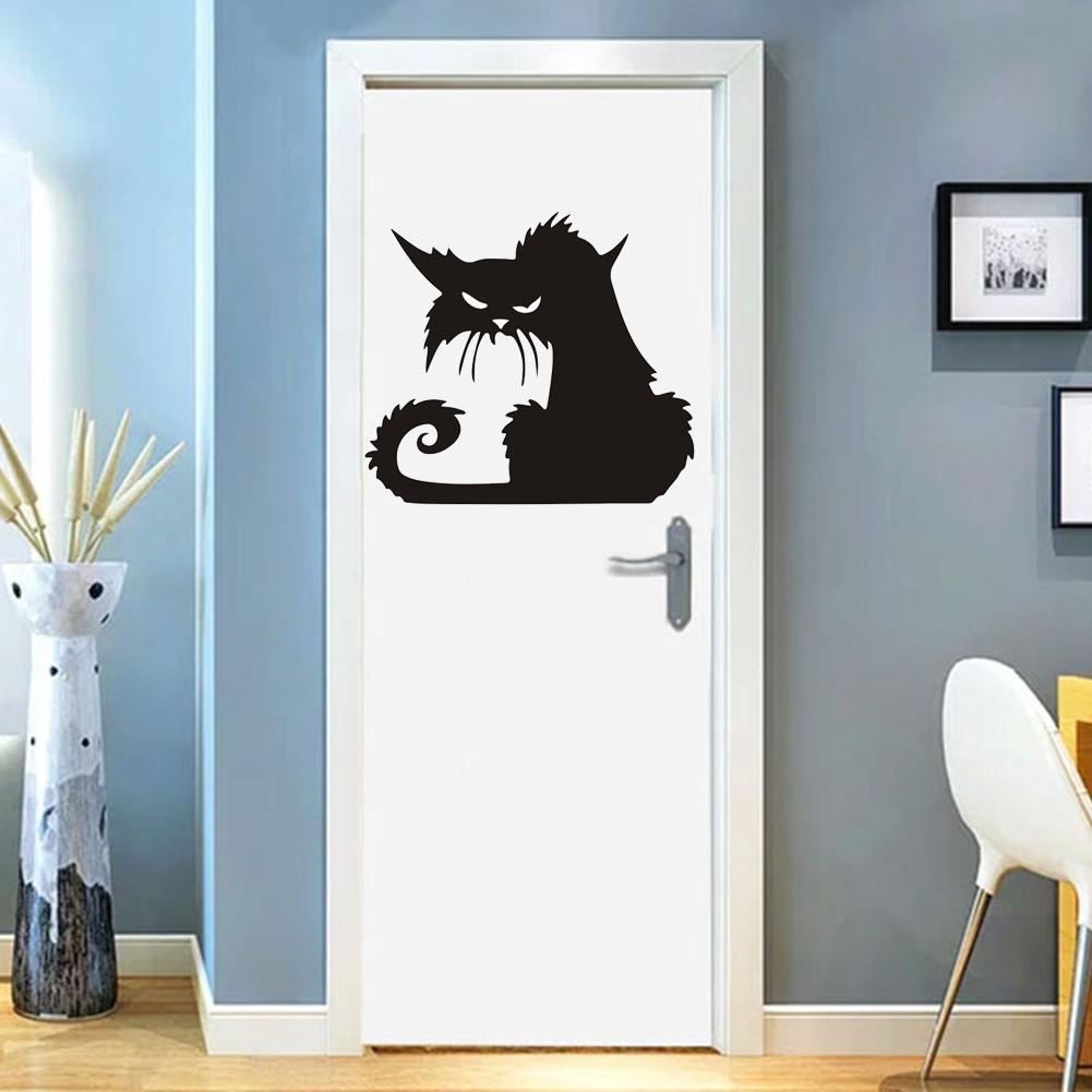 Decal dán tường / cửa sổ hình chú mèo đen phong cách Halloween