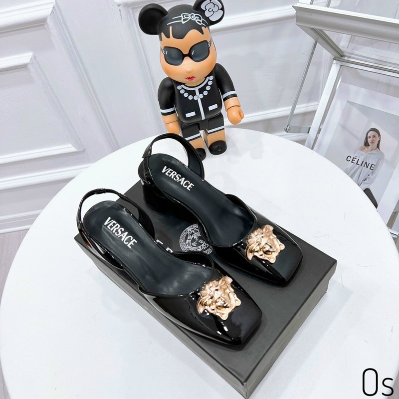 Giày Cao Gót Versace Mũi Vuông Hở Gót Tag Đồng Hàng Chuẩn Loại 1 Fullbox Bill