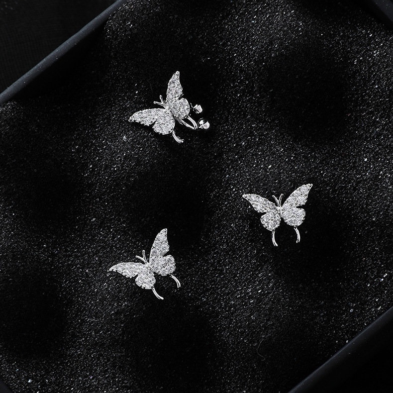 Bộ Khuyên Tai Hình Bướm Đính Đá zircon Cỡ Nhỏ Đơn Giản Cá Tính Dễ Phối Đồ Thời Trang