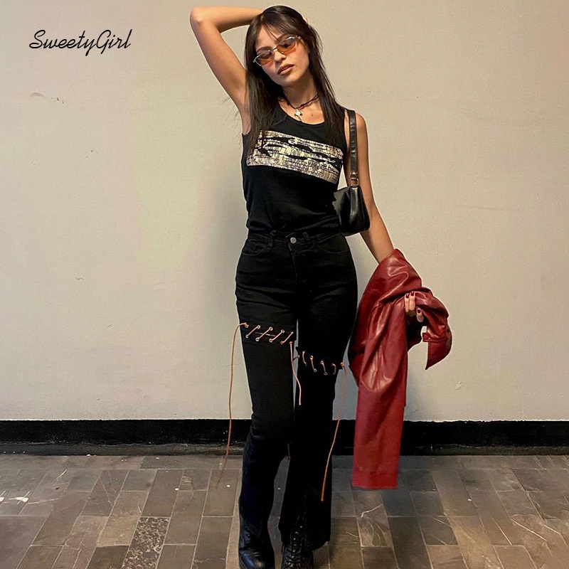 Áo Hai Dây Cổ Tròn In Họa Tiết Hoạt Hình Màu Sắc Tương Phản Quyến Rũ Thời Trang Cho Nữ