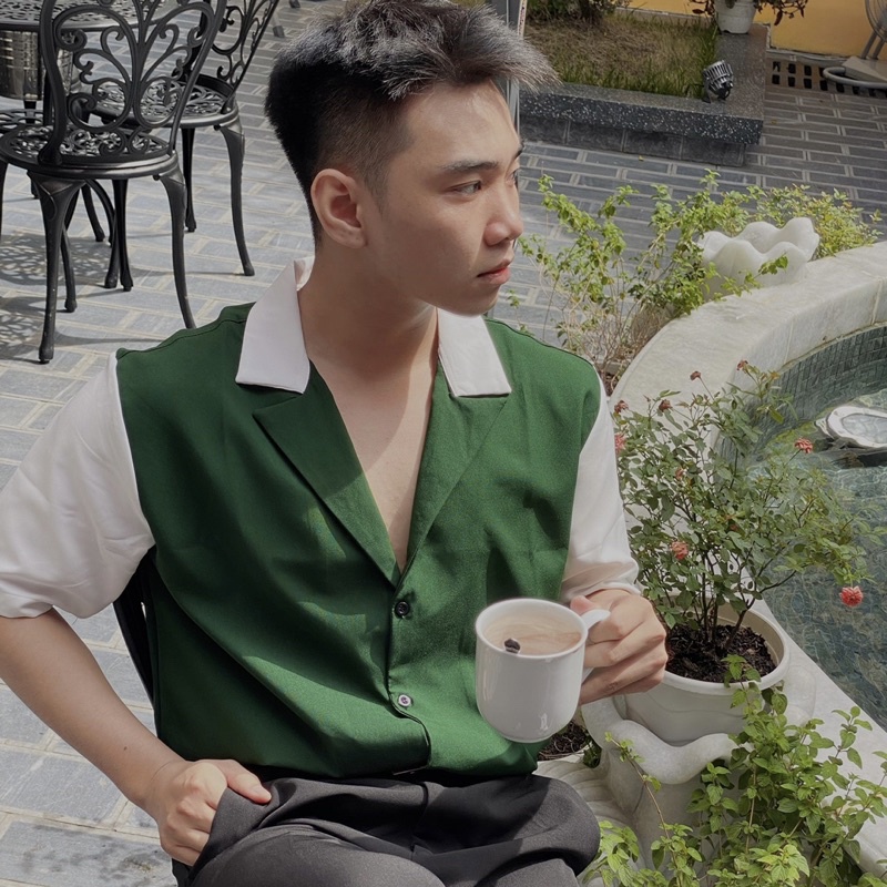 Áo Sơ Mi Nam Unisex Cổ Vest Phối Hai Màu Hot Trend Mr Smile 99 Shop