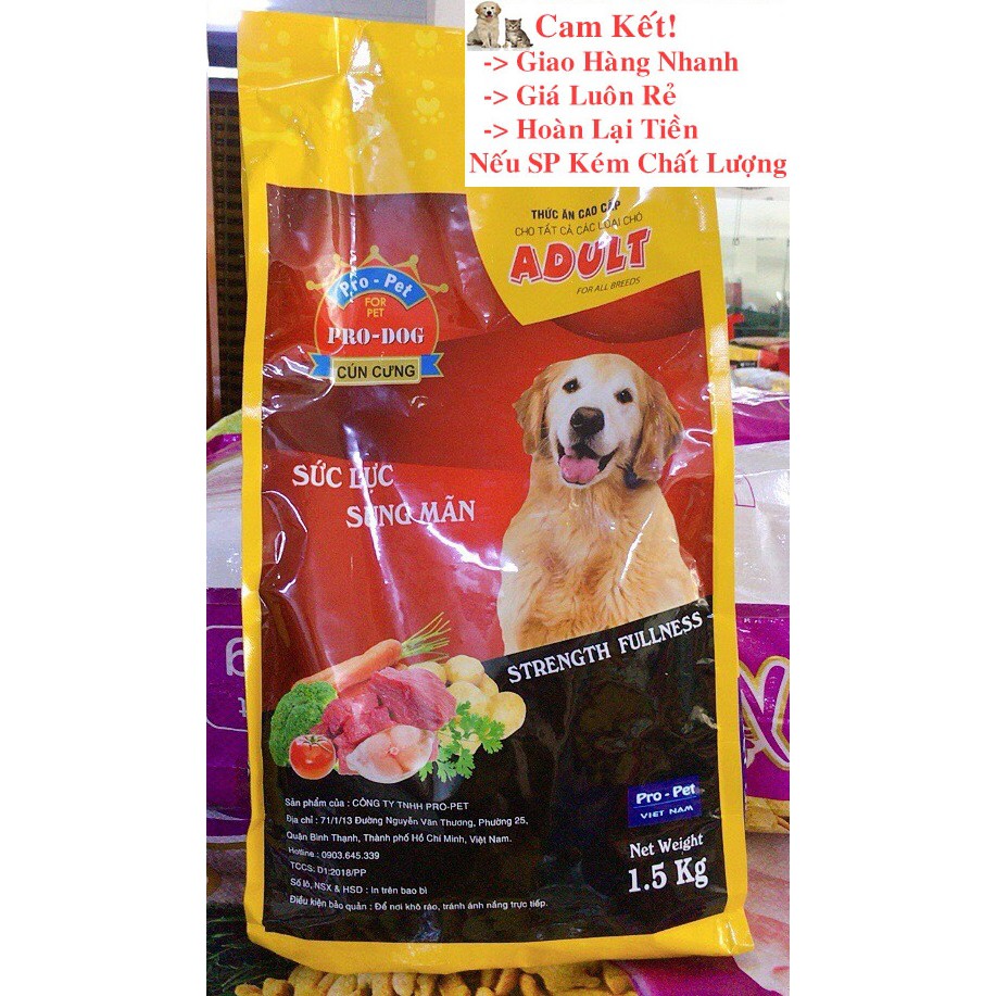 [Mã PET50 giảm 10% - tối đa 50K đơn 250K] THỨC ĂN CHO CHÓ Pro-Dog Adult Dạng hạt Túi 1,5kg Xuất xứ Pro-Pet Việt Nam