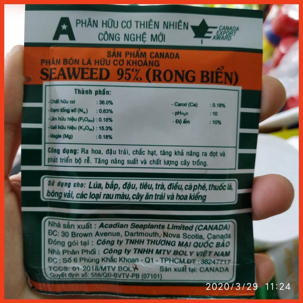 PHÂN BÓN LÁ HỮU CƠ RONG BIỂN SEAWEED (CANADA) 10G/GÓI- KHO CHỨA TỰ NHIÊN 60 LOẠI DINH DƯỠNG, GIÚP CÂY SINH TRƯỞNG TỐT